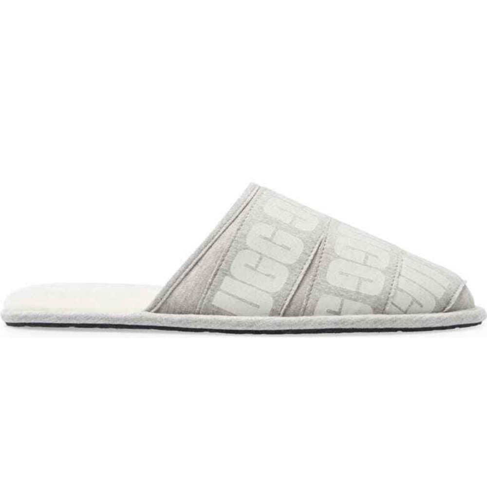 UGG Graphic Scuff Slippers Gray White NWT Men’s 7 Women’s 8.5 Cozy Logo Slide